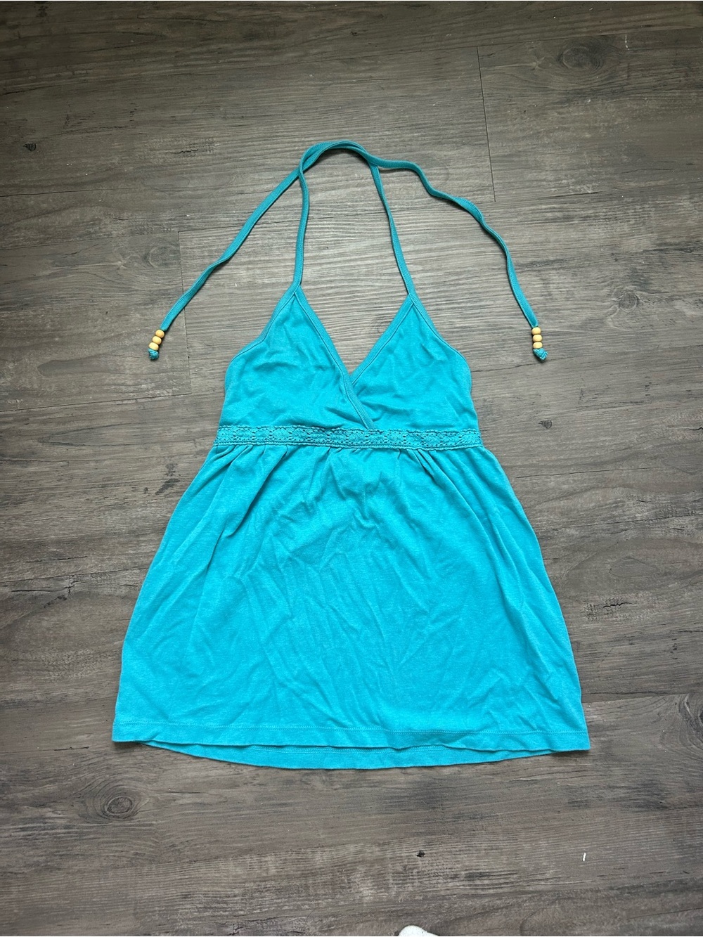 Moda International Teal Halter Babydoll Tank with Bead Accents